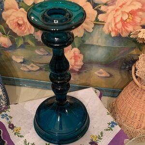 Elegant Teal Glass Candle Holder